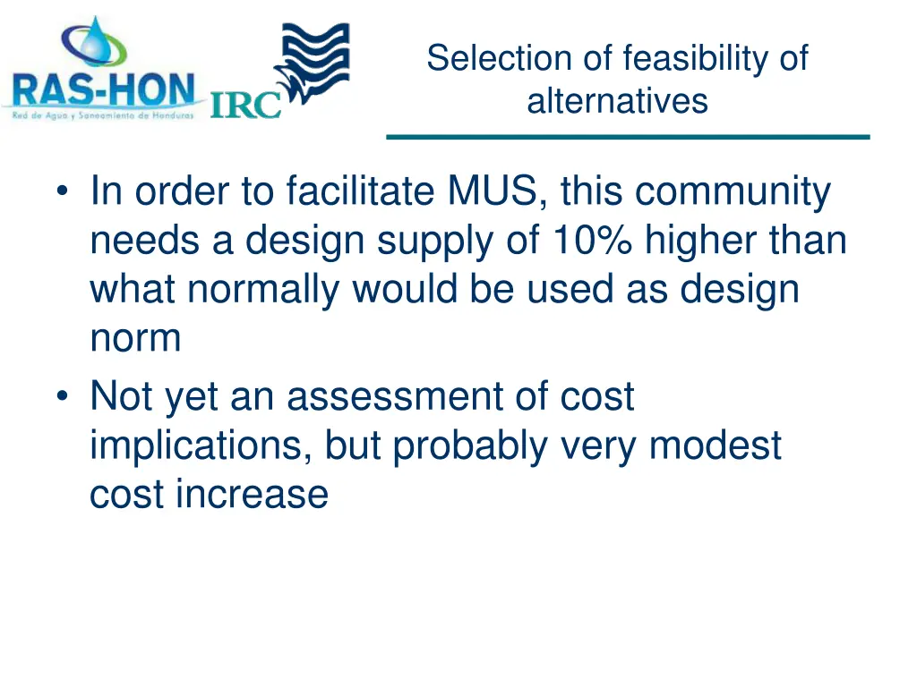 selection of feasibility of alternatives