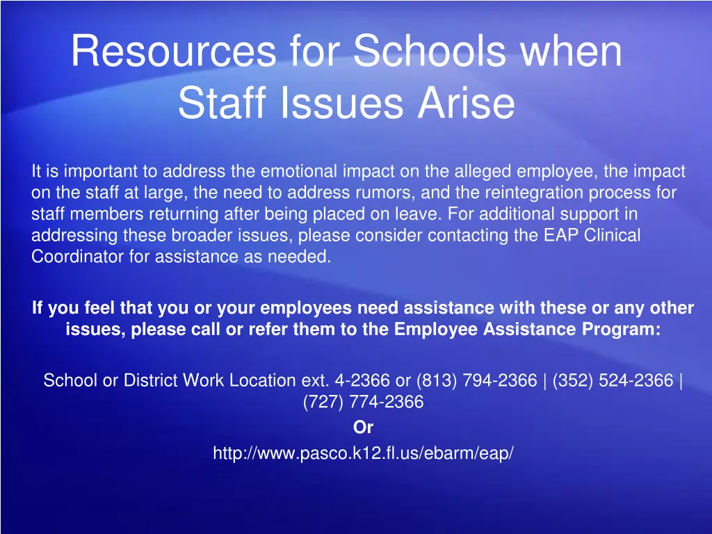 resources for schools when staff issues arise