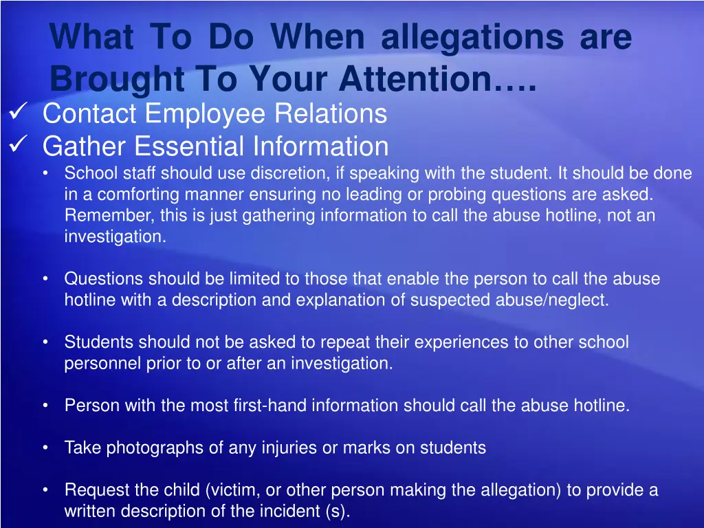 what to do when allegations are brought to your