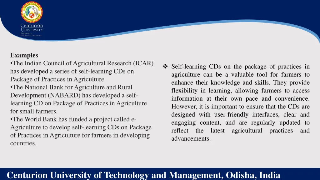 examples the indian council of agricultural