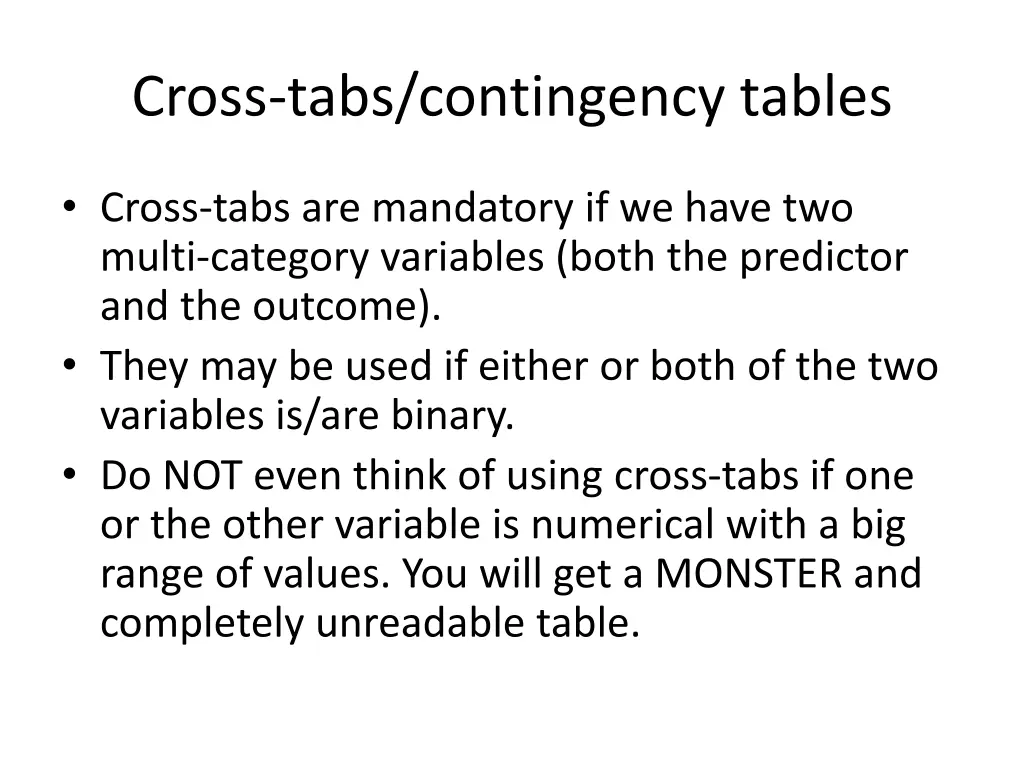 cross tabs contingency tables