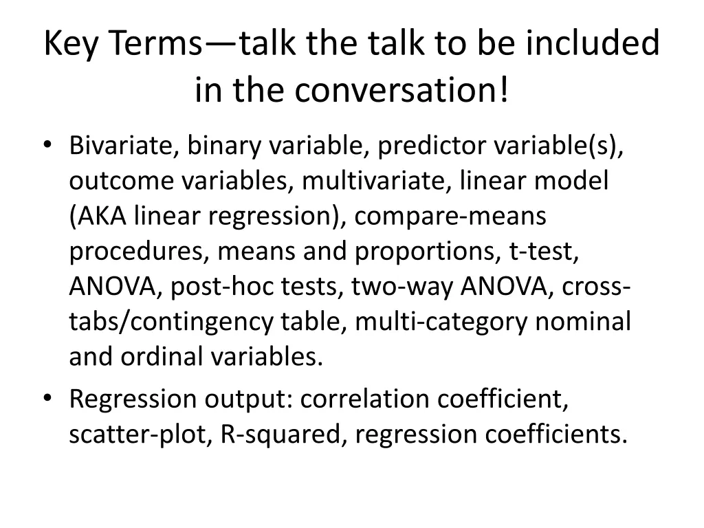 key terms talk the talk to be included