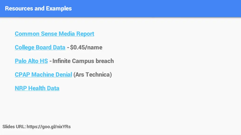 resources and examples