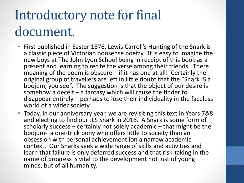 introductory note for final document