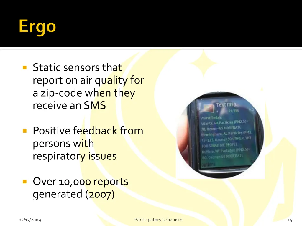 static sensors that report on air quality