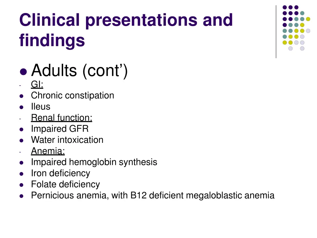 clinical presentations and findings 1