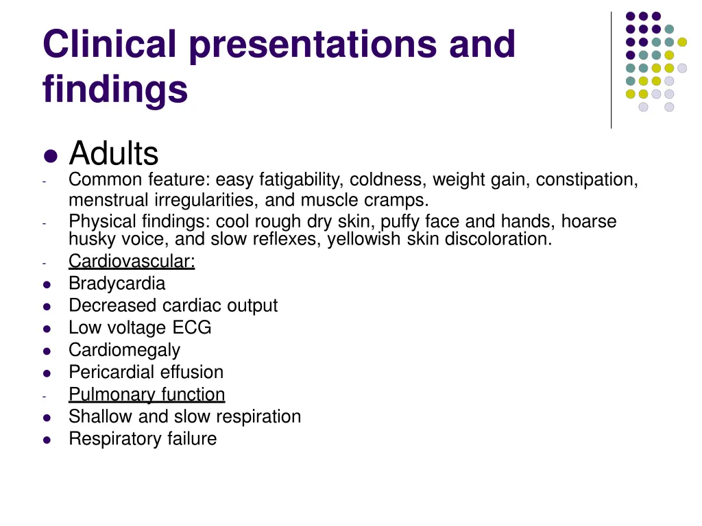 clinical presentations and findings