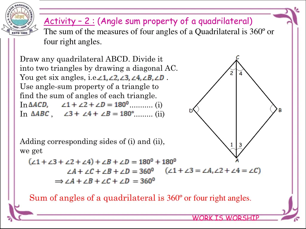 activity 2 angle sum property of a quadrilateral