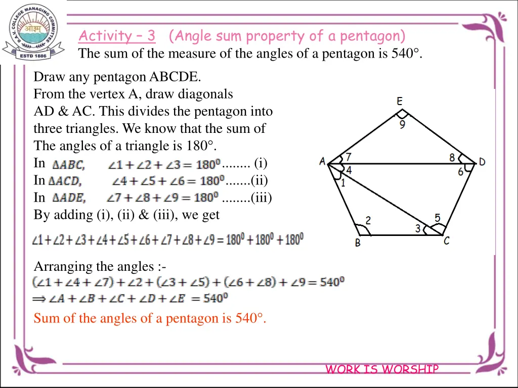 activity 3 angle sum property of a pentagon