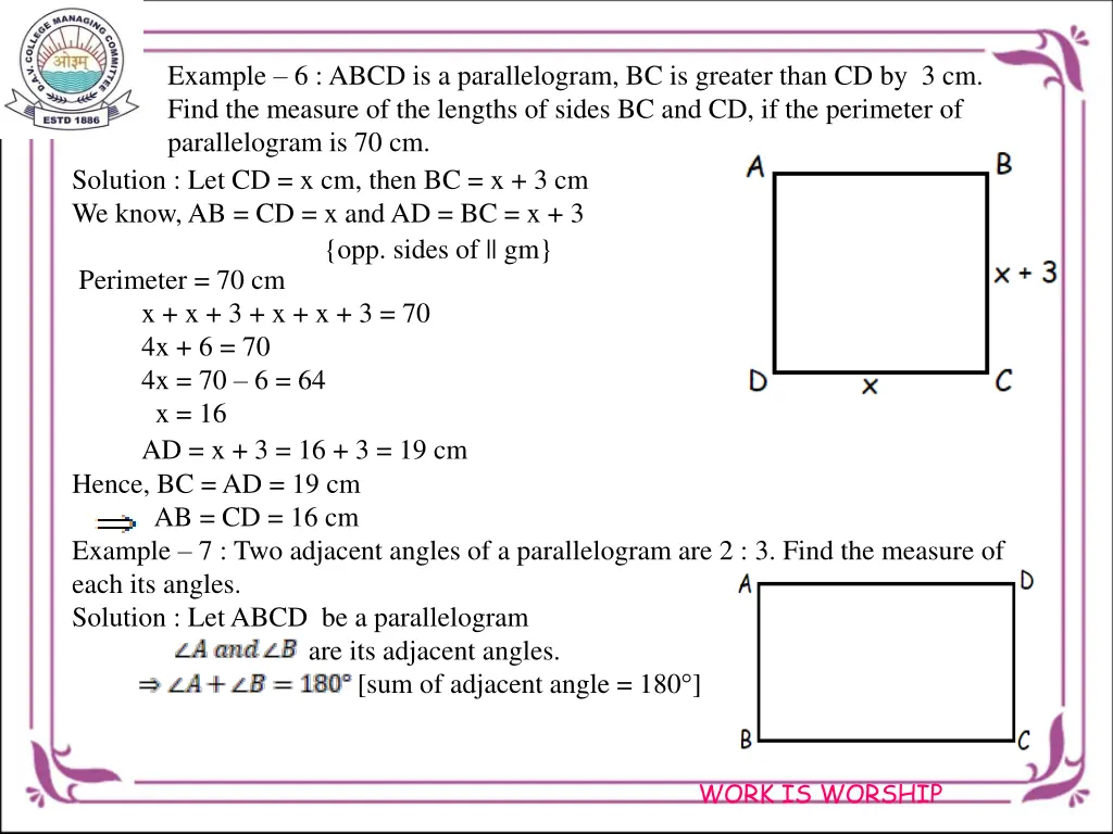 example 6 abcd is a parallelogram bc is greater