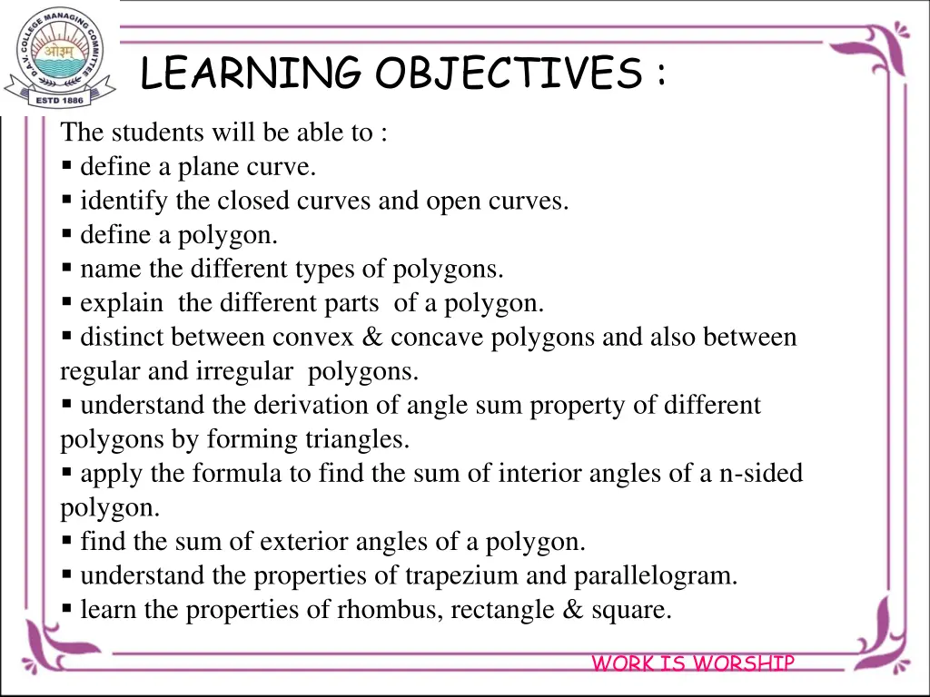 learning objectives