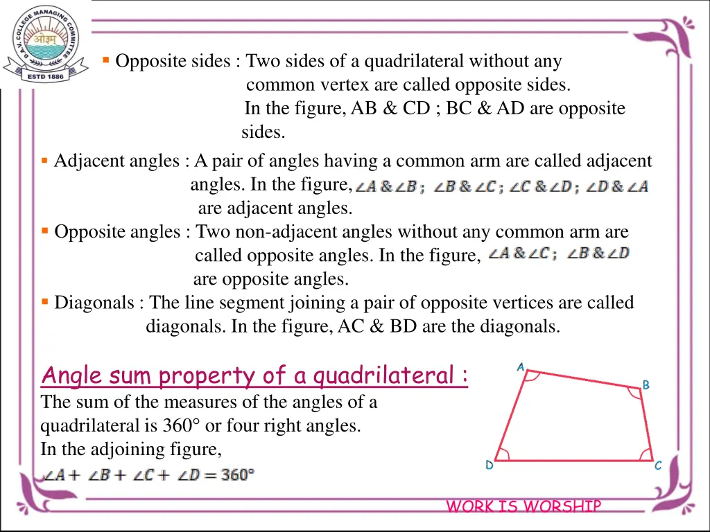 opposite sides two sides of a quadrilateral