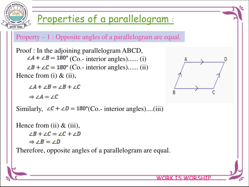 properties of a parallelogram