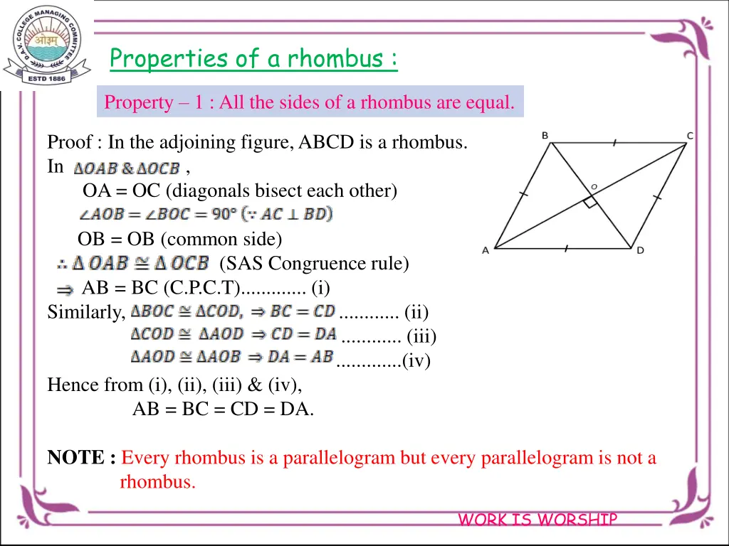 properties of a rhombus
