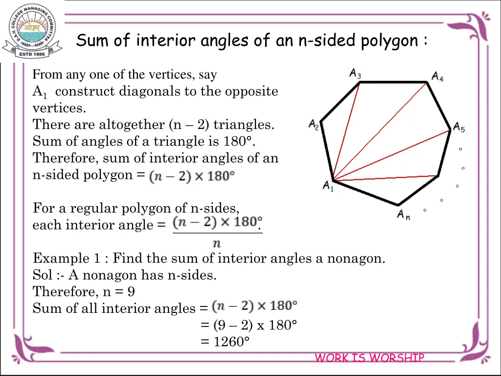 sum of interior angles of an n sided polygon