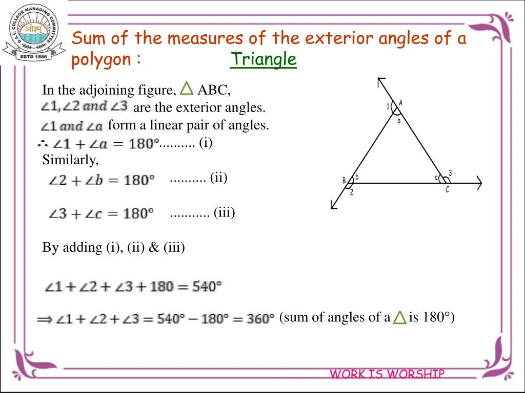 sum of the measures of the exterior angles
