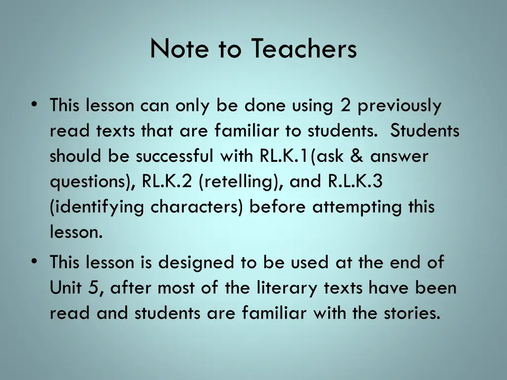 note to teachers