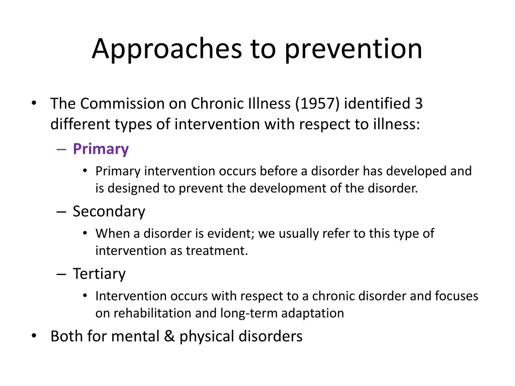 approaches to prevention
