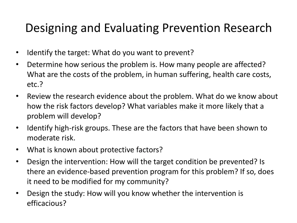 designing and evaluating prevention research
