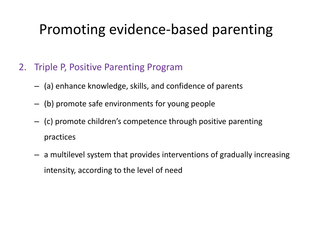 promoting evidence based parenting 2