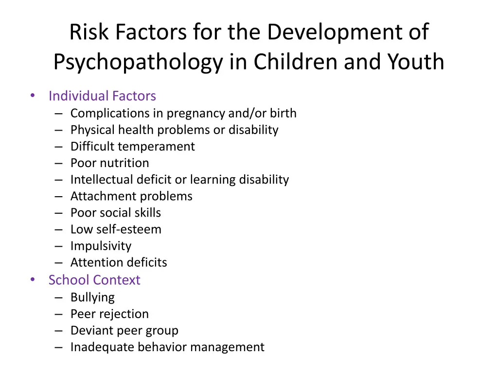 risk factors for the development