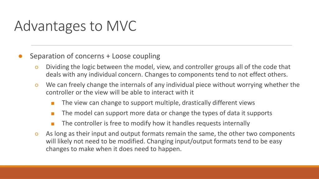 advantages to mvc