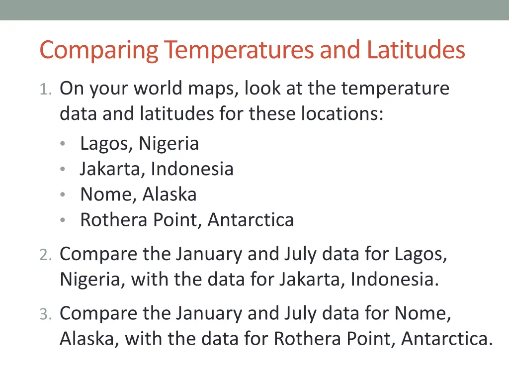 comparing temperatures and latitudes