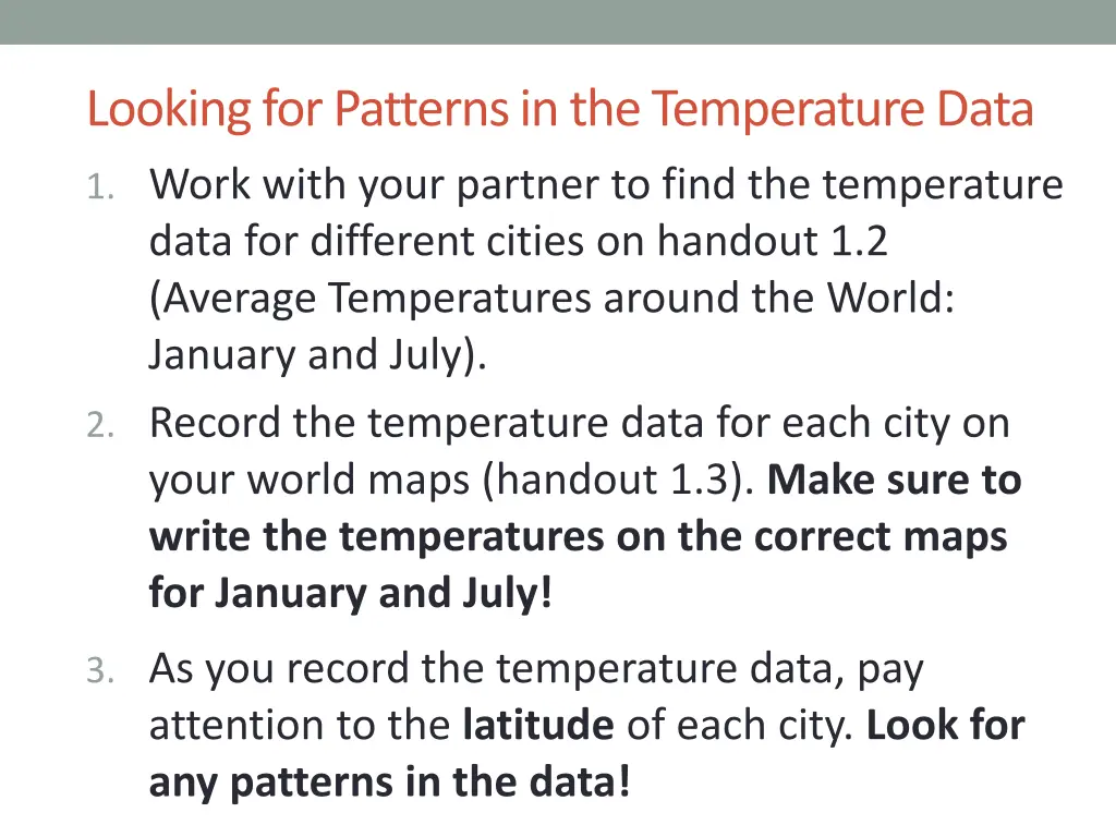 looking for patterns in the temperature data