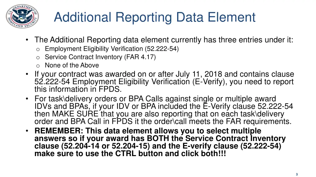 additional reporting data element