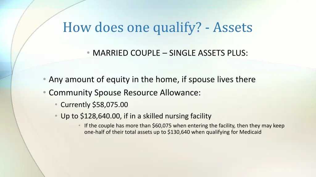 how does one qualify assets 1