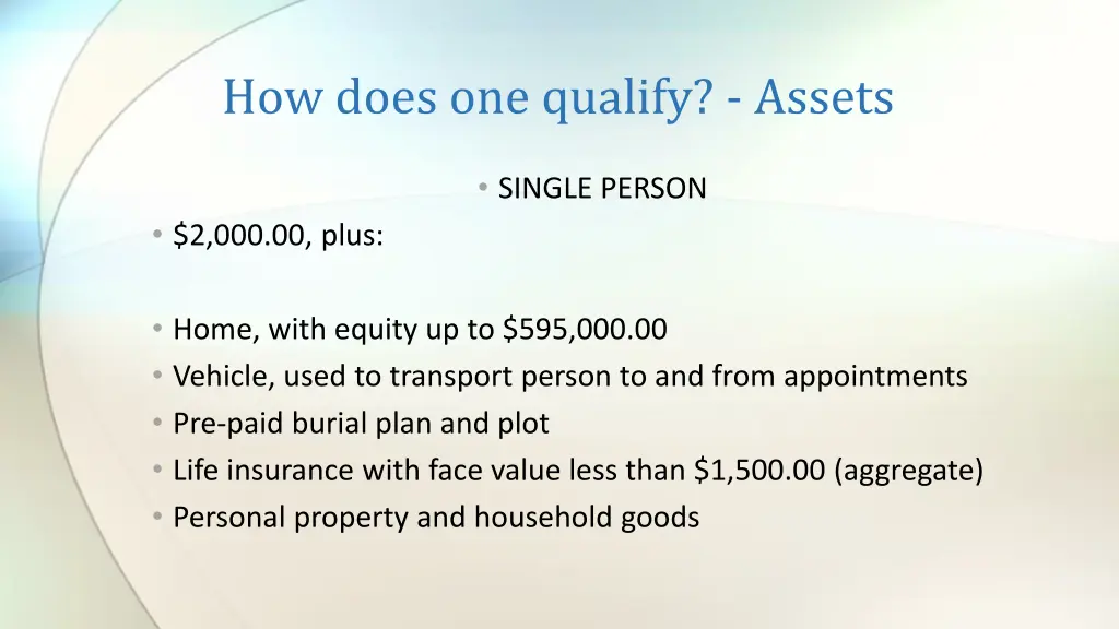 how does one qualify assets