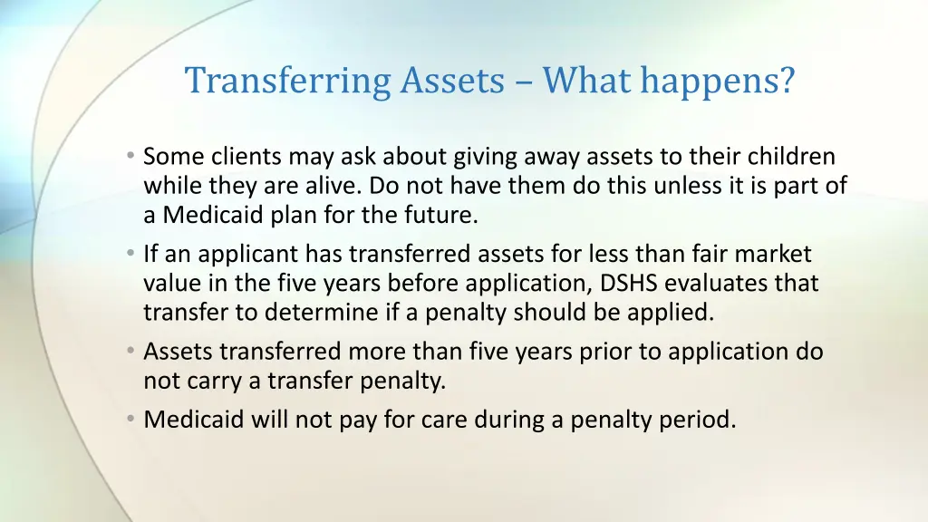 transferring assets what happens
