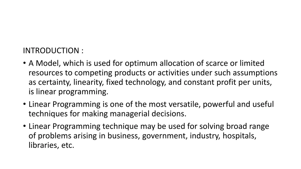 introduction a model which is used for optimum