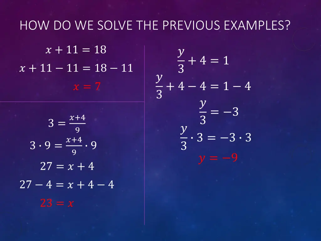 how do we solve the previous examples
