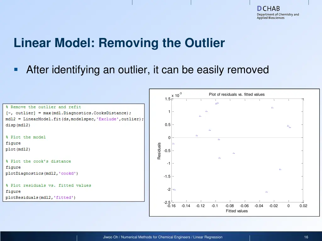 linear model removing the outlier