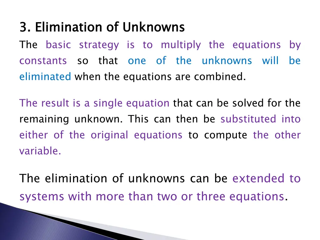 3 elimination of unknowns the basic strategy