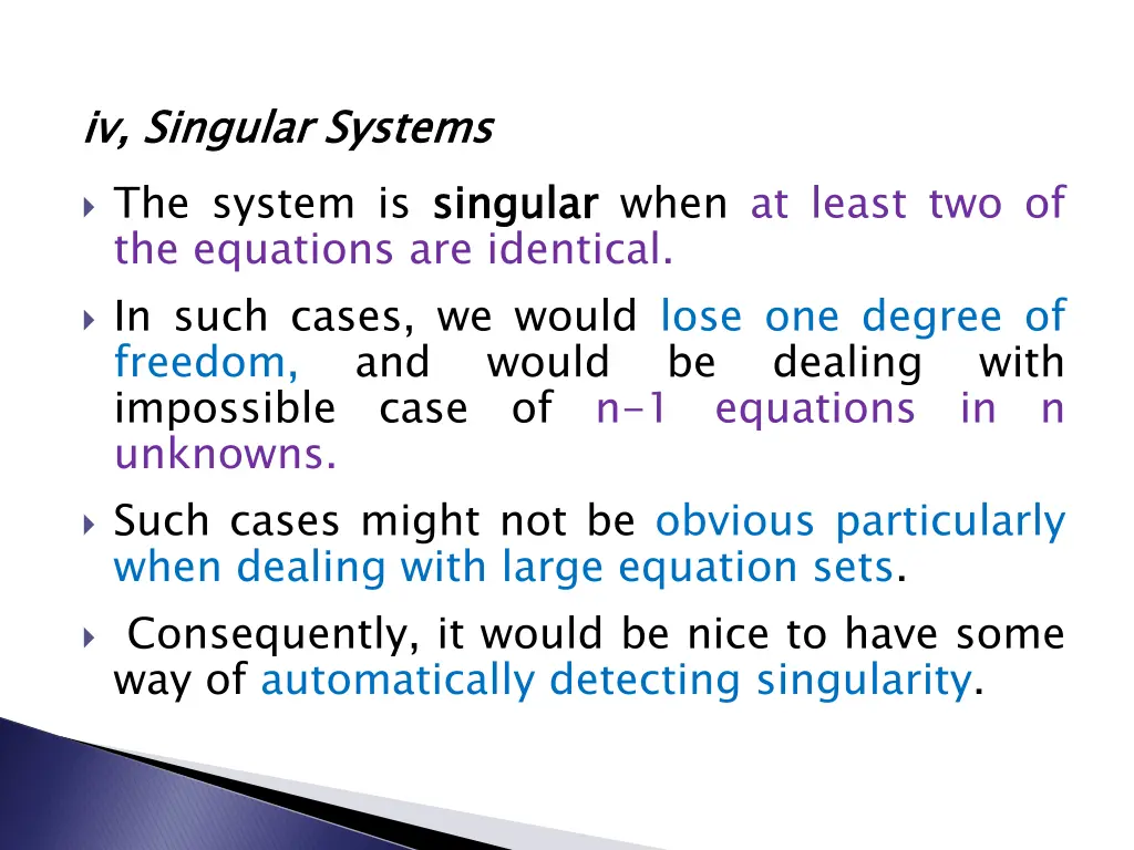 iv singular systems the system is singular