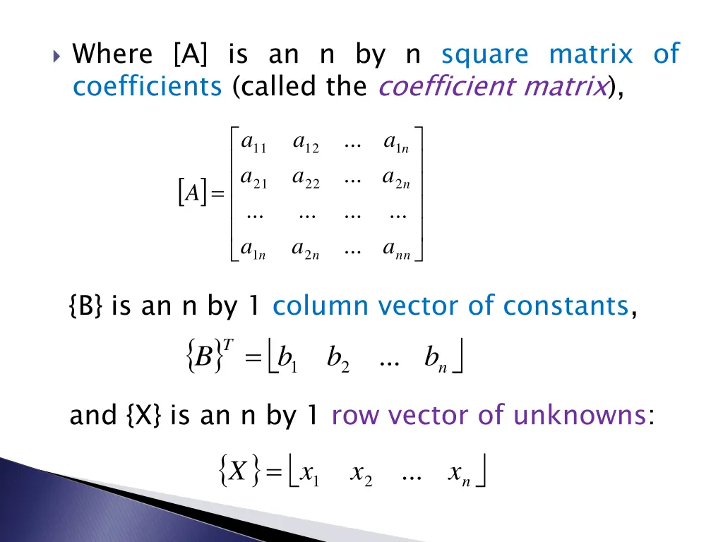 where a is an n by n square matrix