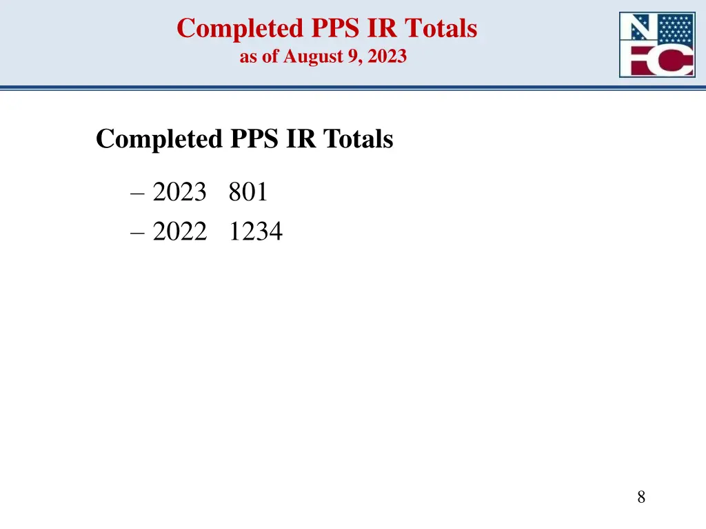 completed pps ir totals as of august 9 2023