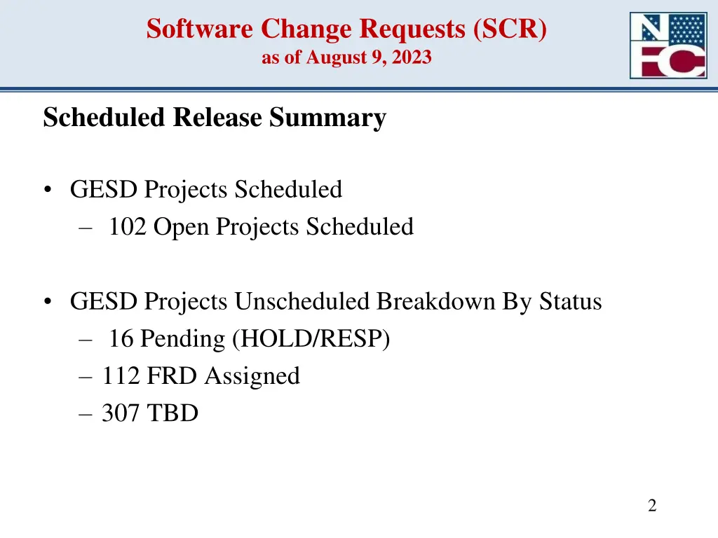 software change requests scr as of august 9 2023