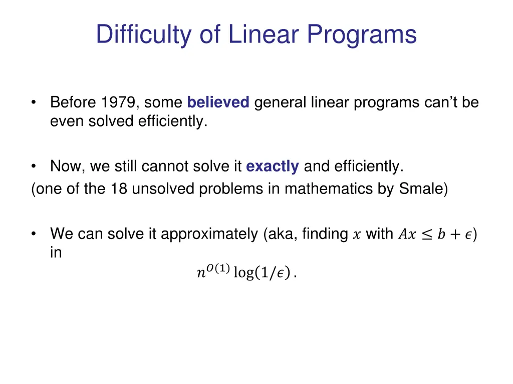 difficulty of linear programs