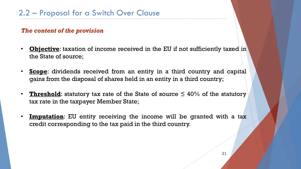 2 2 proposal for a switch over clause 1