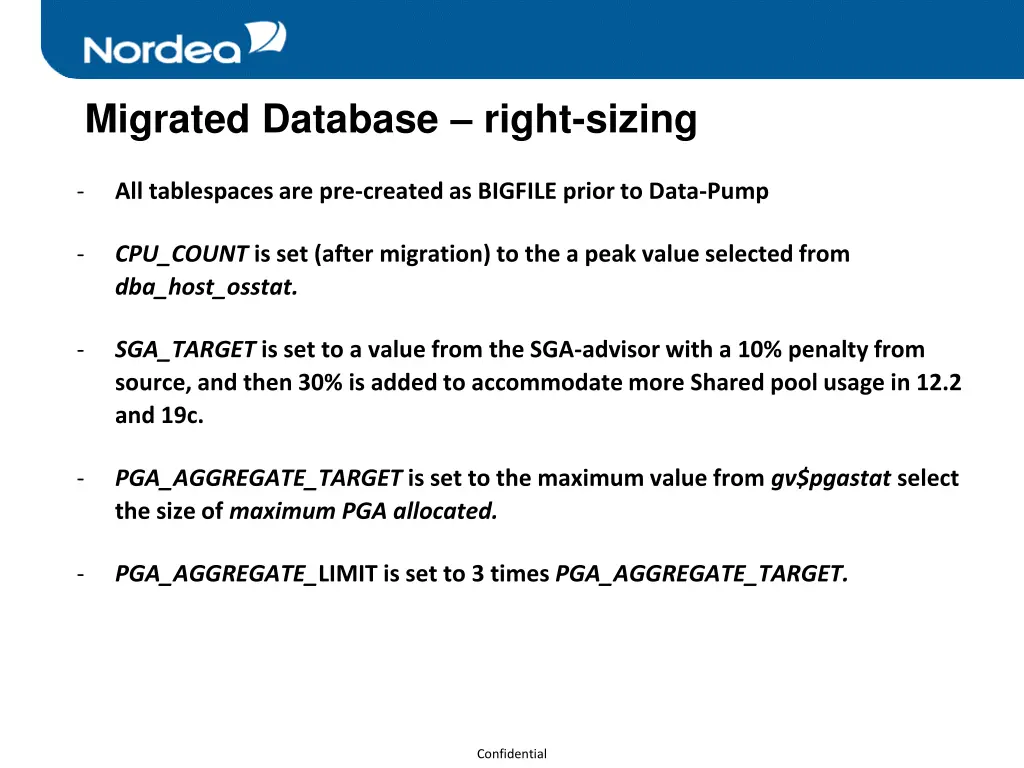 migrated database right sizing