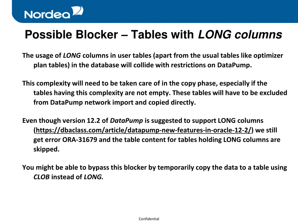possible blocker tables with long columns