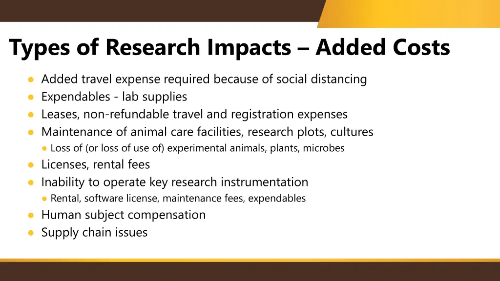 types of research impacts added costs