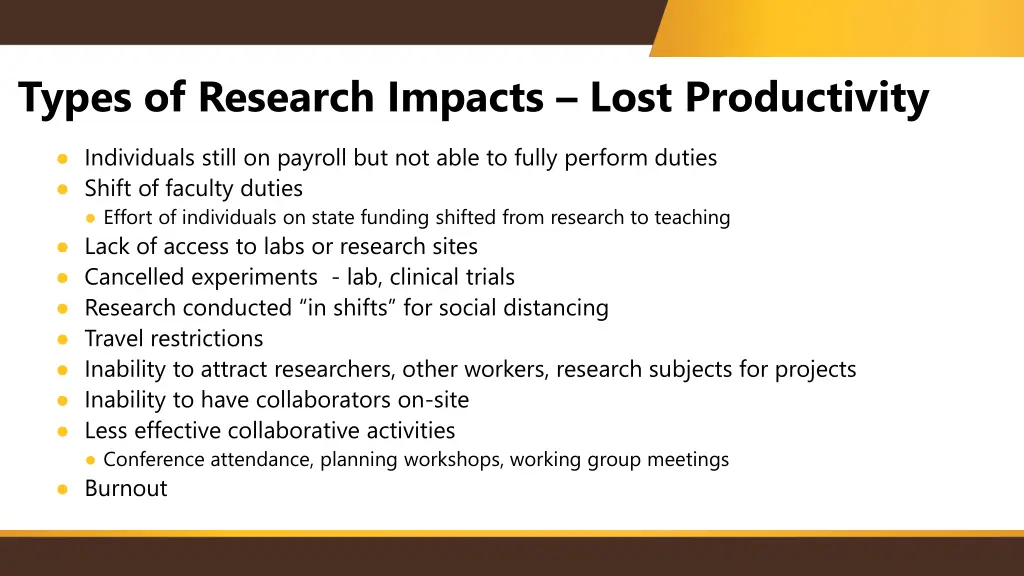 types of research impacts lost productivity