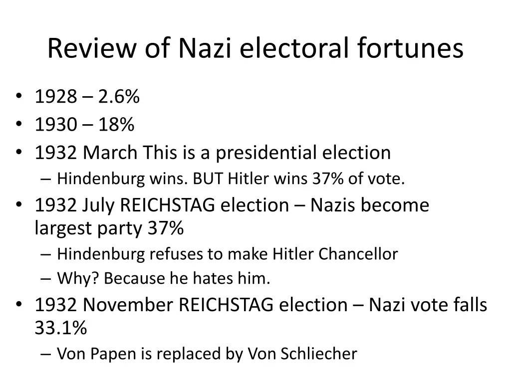 review of nazi electoral fortunes