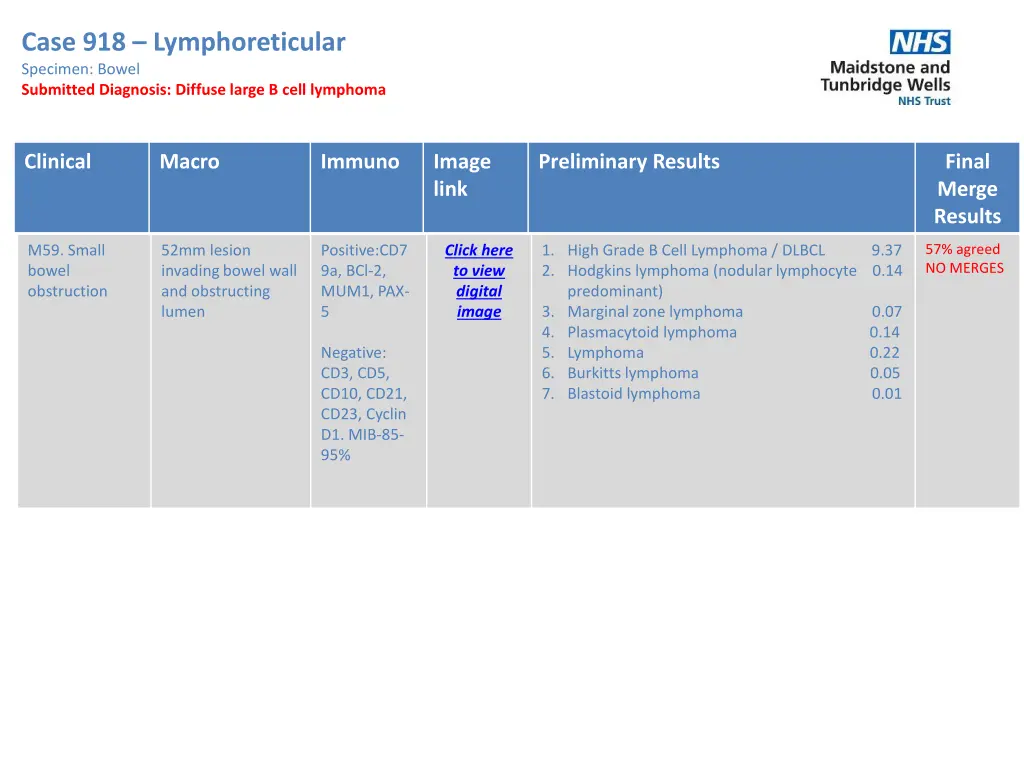 case 918 lymphoreticular specimen bowel submitted