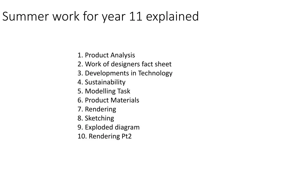summer work for year 11 explained 1