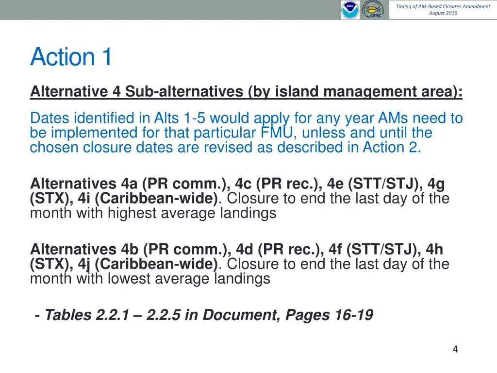 timing of am based closures amendment august 2016 2